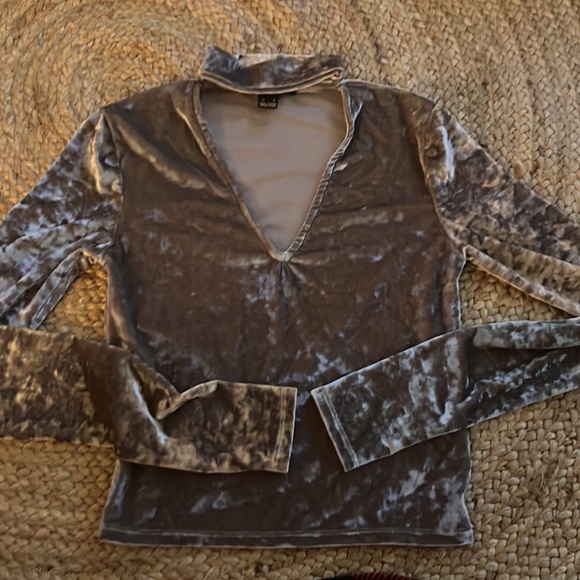 Revamped Tops - Sirens Grey Velvet Crop Top